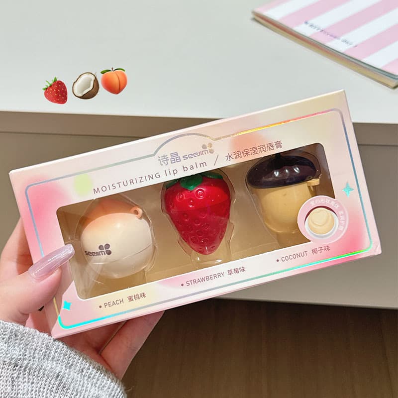 Peach strawberry nut moisturizing moisturizing lip balm hand cream set winter repair lip balm colorless