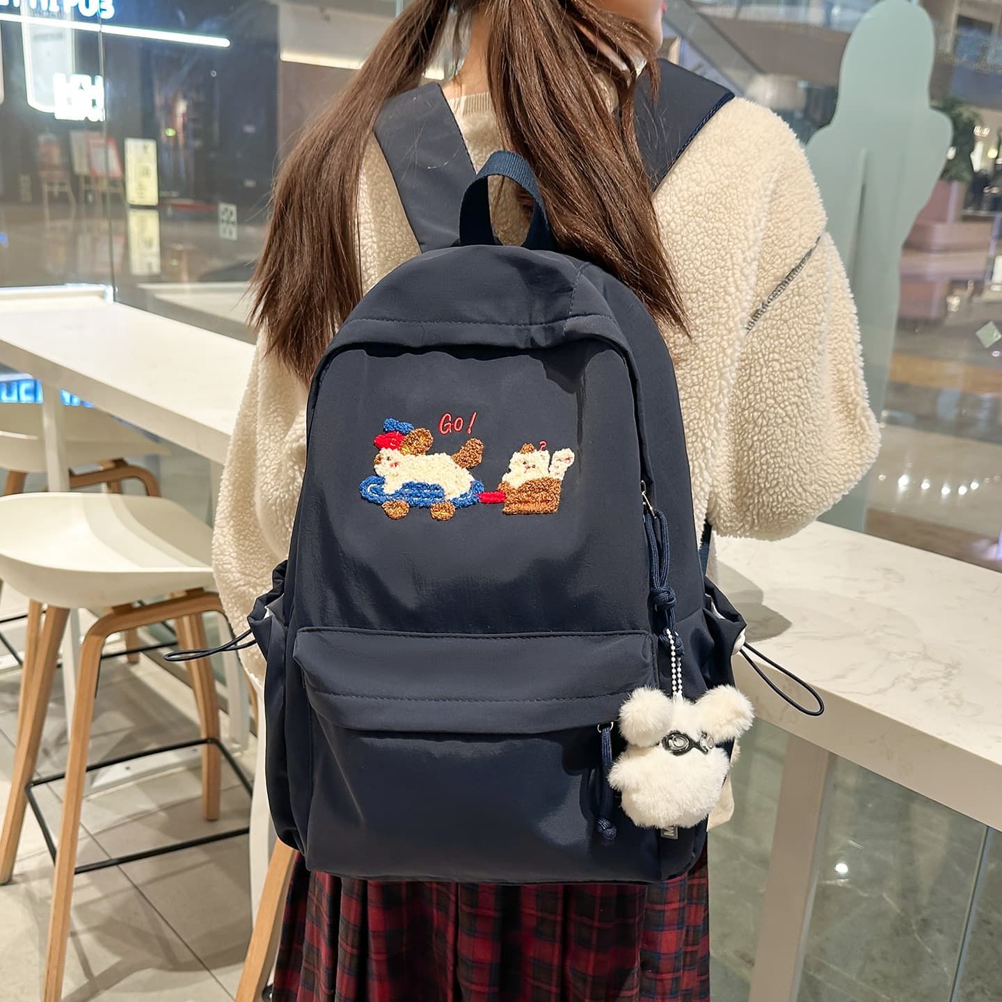 Cute Cartoon Embroidered Backpack for Female Students, Large Capacity Lightweight Casual Schoolbag, New Fashion Campus Backpack