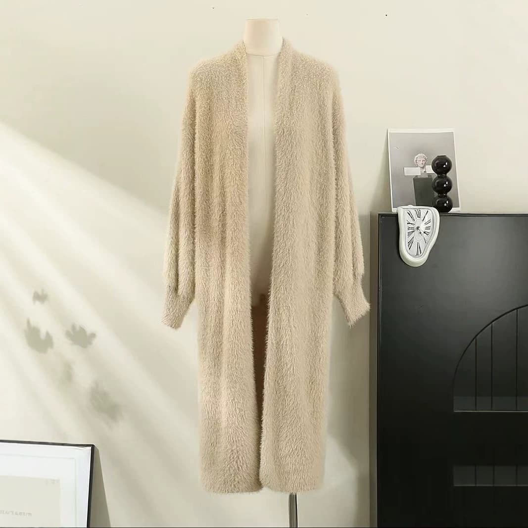 Autumn and Winter Lazy Loose-Fitting Over-The-Knee Mid-Length Thickened Pure Imitation Mink Velvet Knitted Sweater Cardigan Jacket for Women