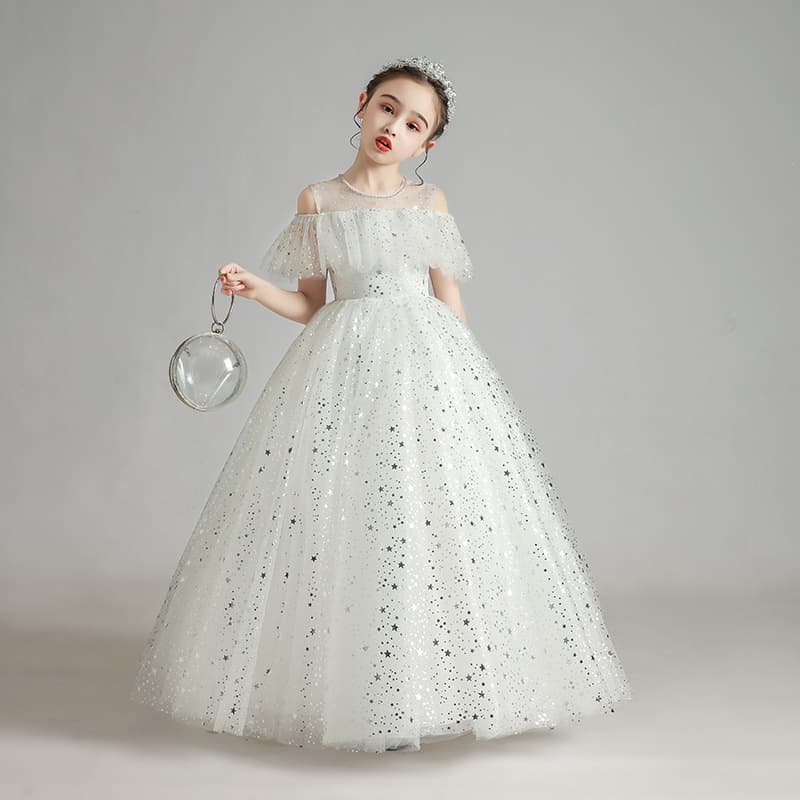 Children's Formal Dress Girls Princess Tutu Tulle Piano Performance Dress Little Girl Host Flower Girl Wedding Dress