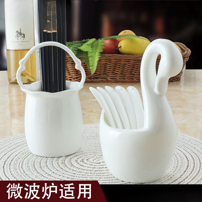 Pure White Bone China Swan Flower Basket Tableware Accessories Kitchen Storage Bone China Ceramic Living Room Decoration
