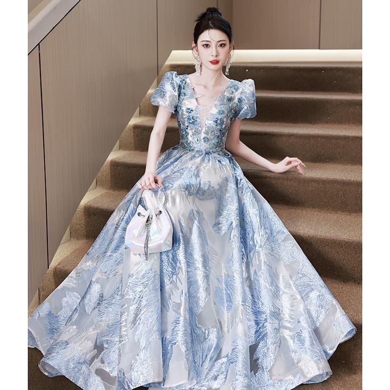 Blue evening dress high-end light luxury niche atmosphere high-end 2026 new high-end female dinner host
