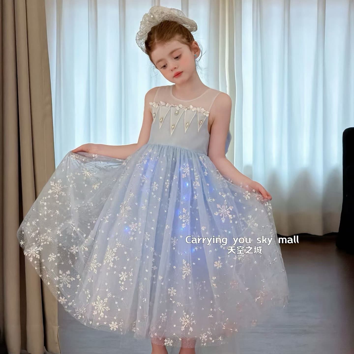 Girls' Elsa Princess Dress 2026 Summer New Style Dress Baby Girl Birthday Dress Skirt with Heavy Sequins