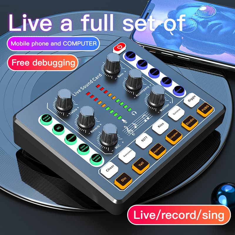 M8 English Version Sound Card Live Streaming Complete Set, Optional Instruments, 48V Microphone, Portable for Computer & Mobile