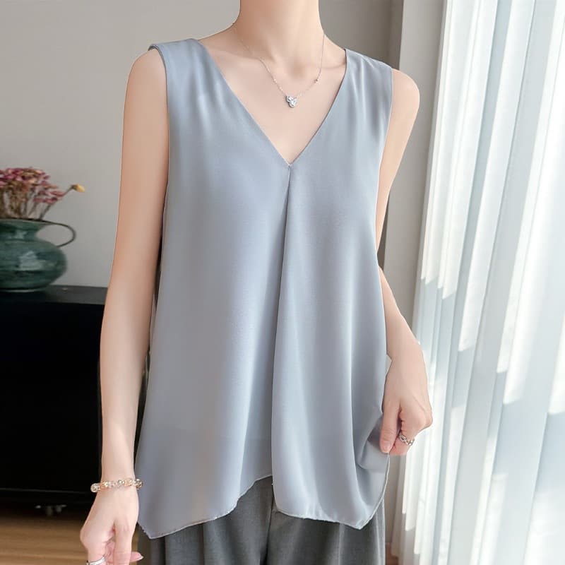 Camisole Tank Top Women Inner Layer Summer New French Satin Silky Base Loose V-Neck Sexy Sleeveless Top