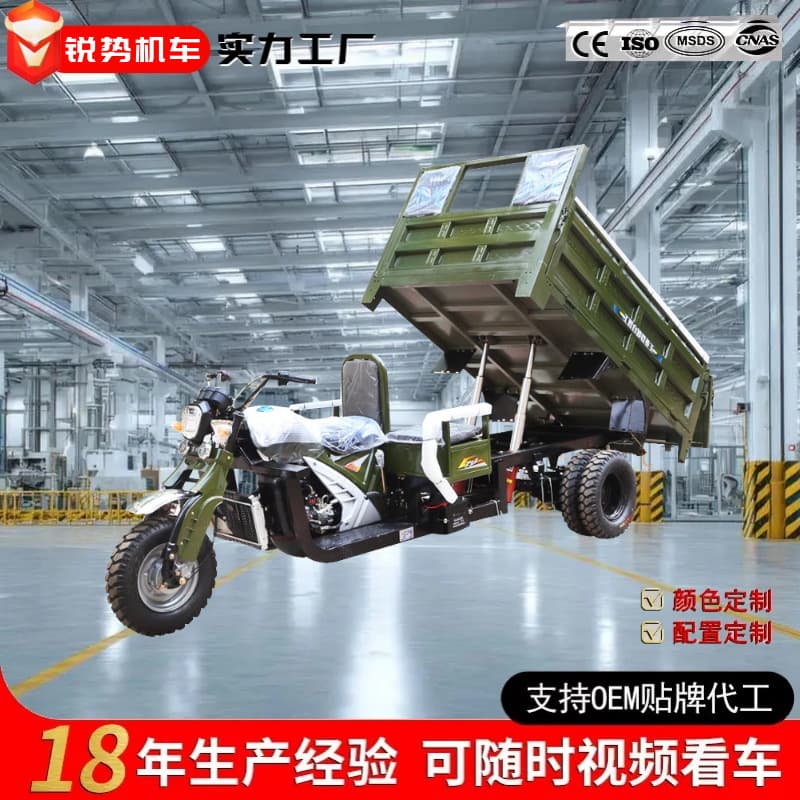 Custom Africa Hot Selling Three-Wheeled Fuel Motorcycle Cargo Agricultural Dump Tipper Truck Gasoline Motorcycle Heavy-Duty Carrier