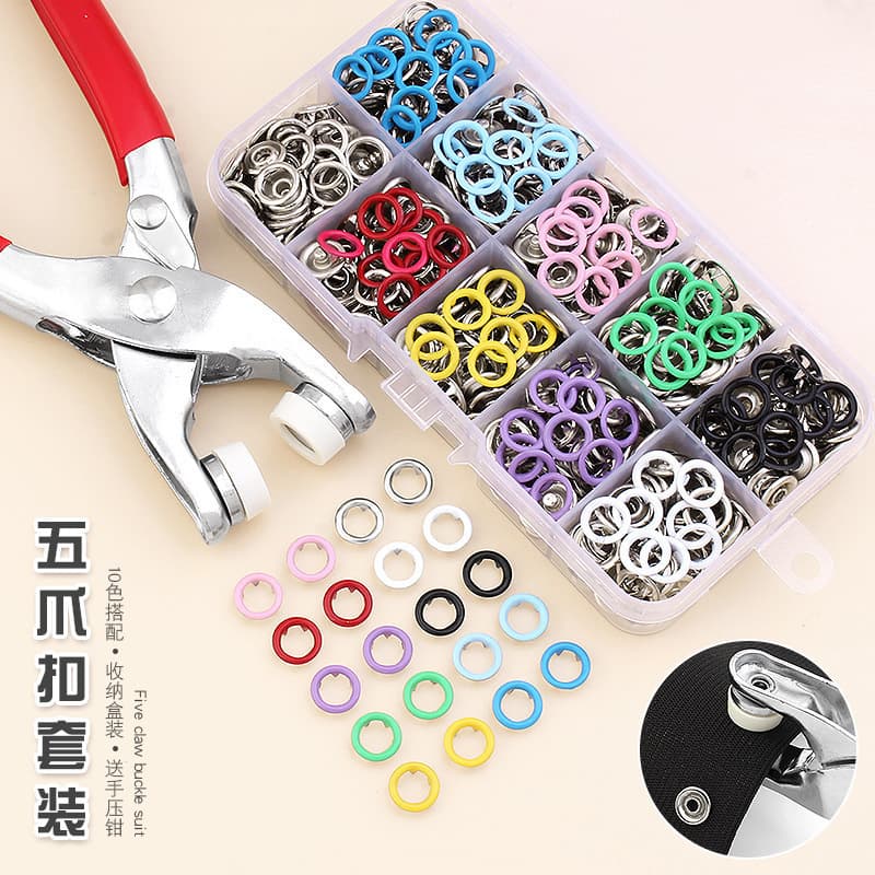 Five-Claw Snap Fastener Pliers Tool Set, No-Sew Hidden Snaps for Baby Clothes, Quilt Covers, Male and Female Snaps, Stainless Steel Press Studs, Four-Hole Five-Claw Snaps