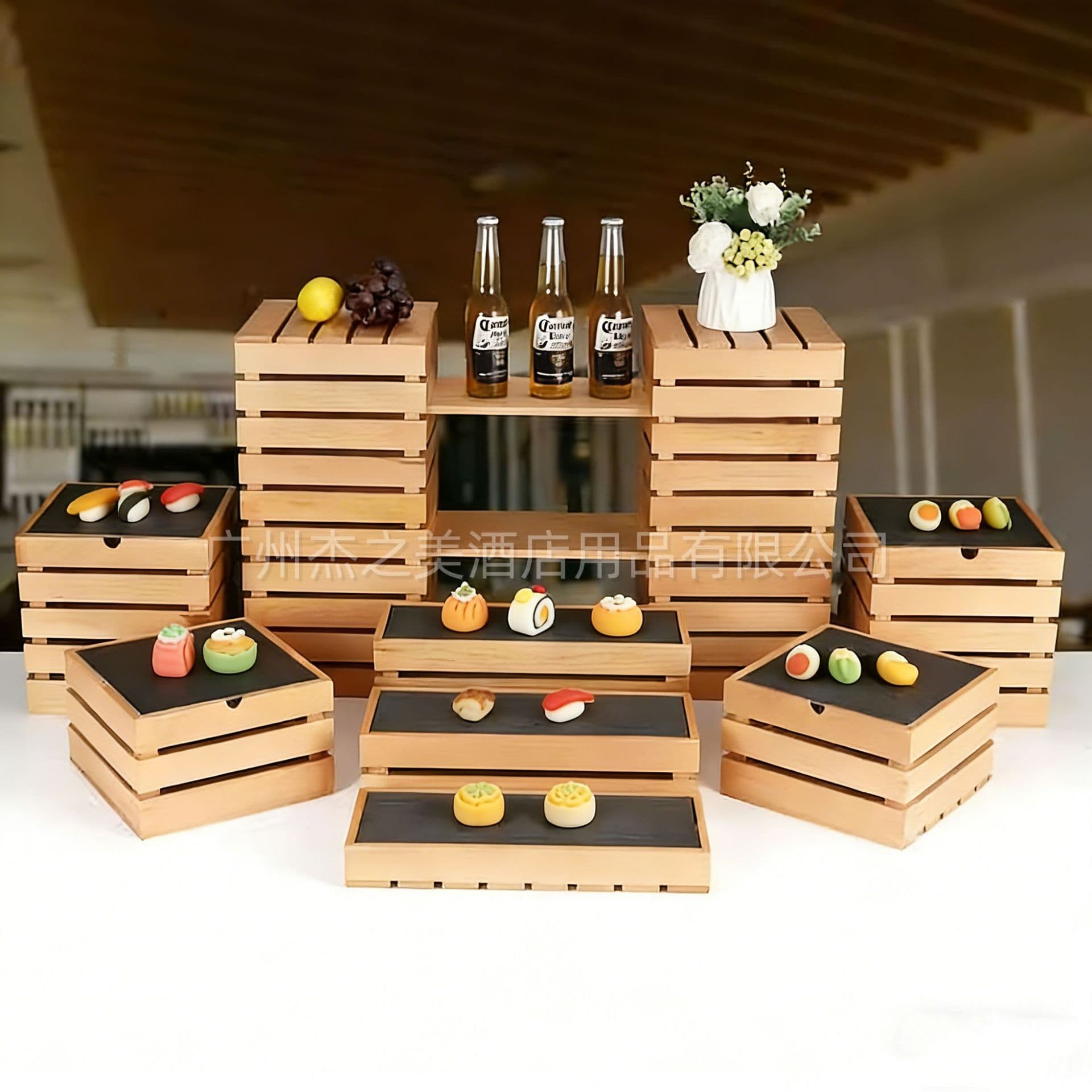 Ornamental Dessert Stand Display Rack Cake Platter Wooden Buffet Cold Food Banquet Tea Station Hotel Three-Tier