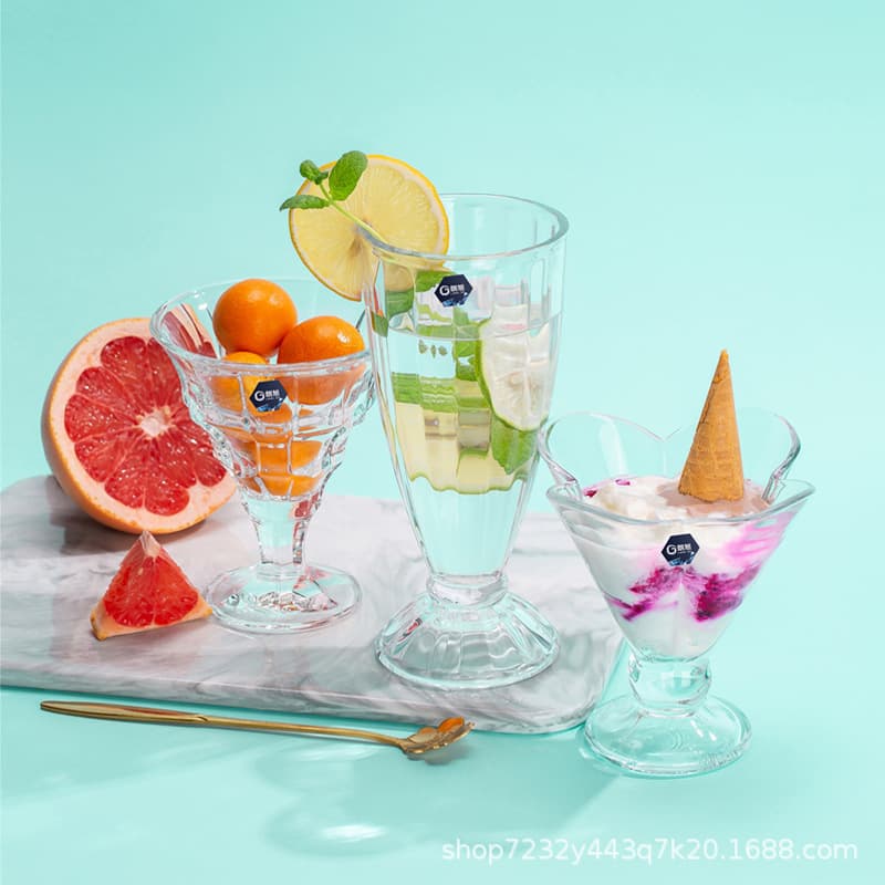 Langxu Glass Ice Cream Cup Dessert Cup Yogurt Juice Milk Tea Sunflower Cold Drink Cup Factory