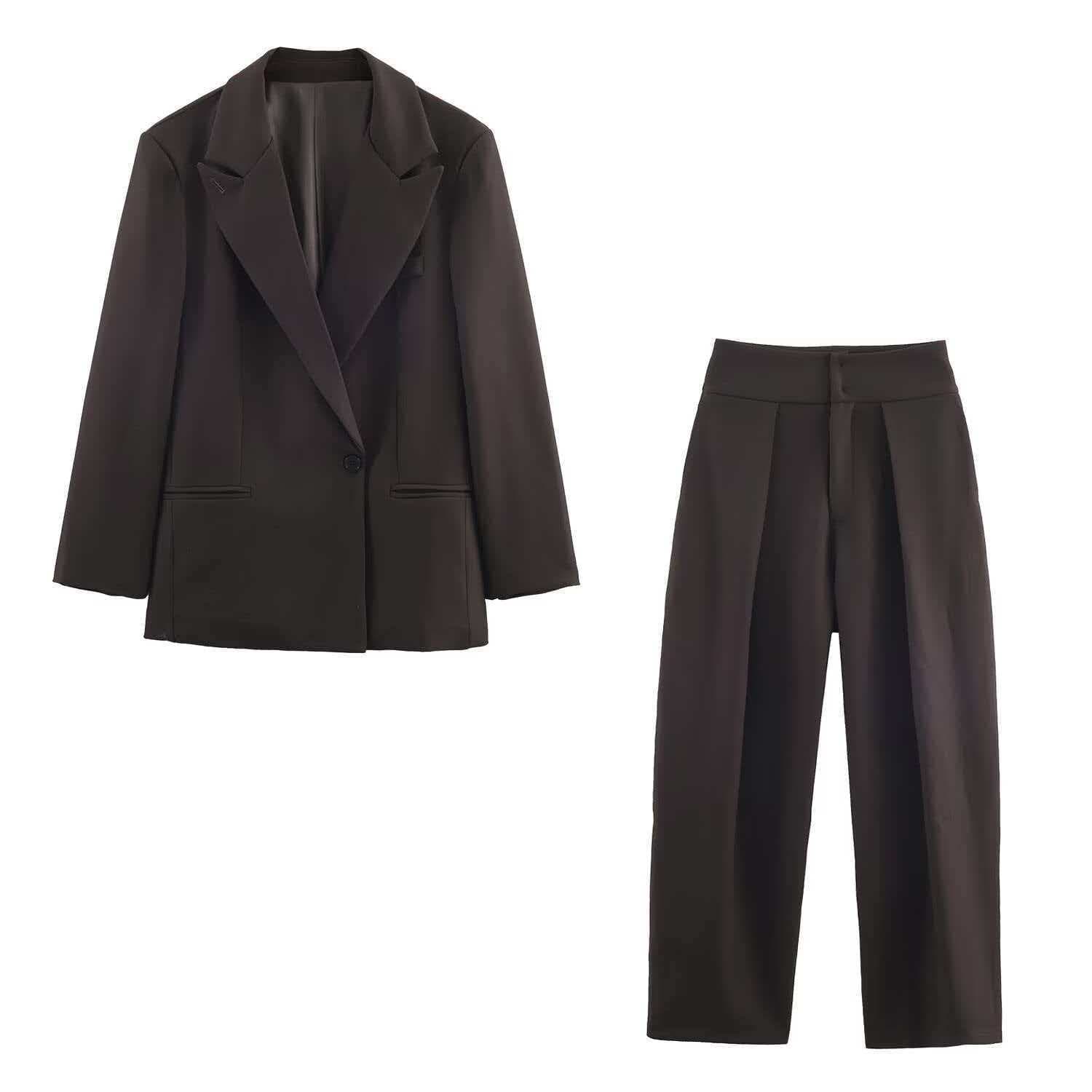 ZA Cross-border European and American Women's Fashion AliExpress Bestseller Autumn Loose One-Button Blazer + Mid-Rise Long Pants