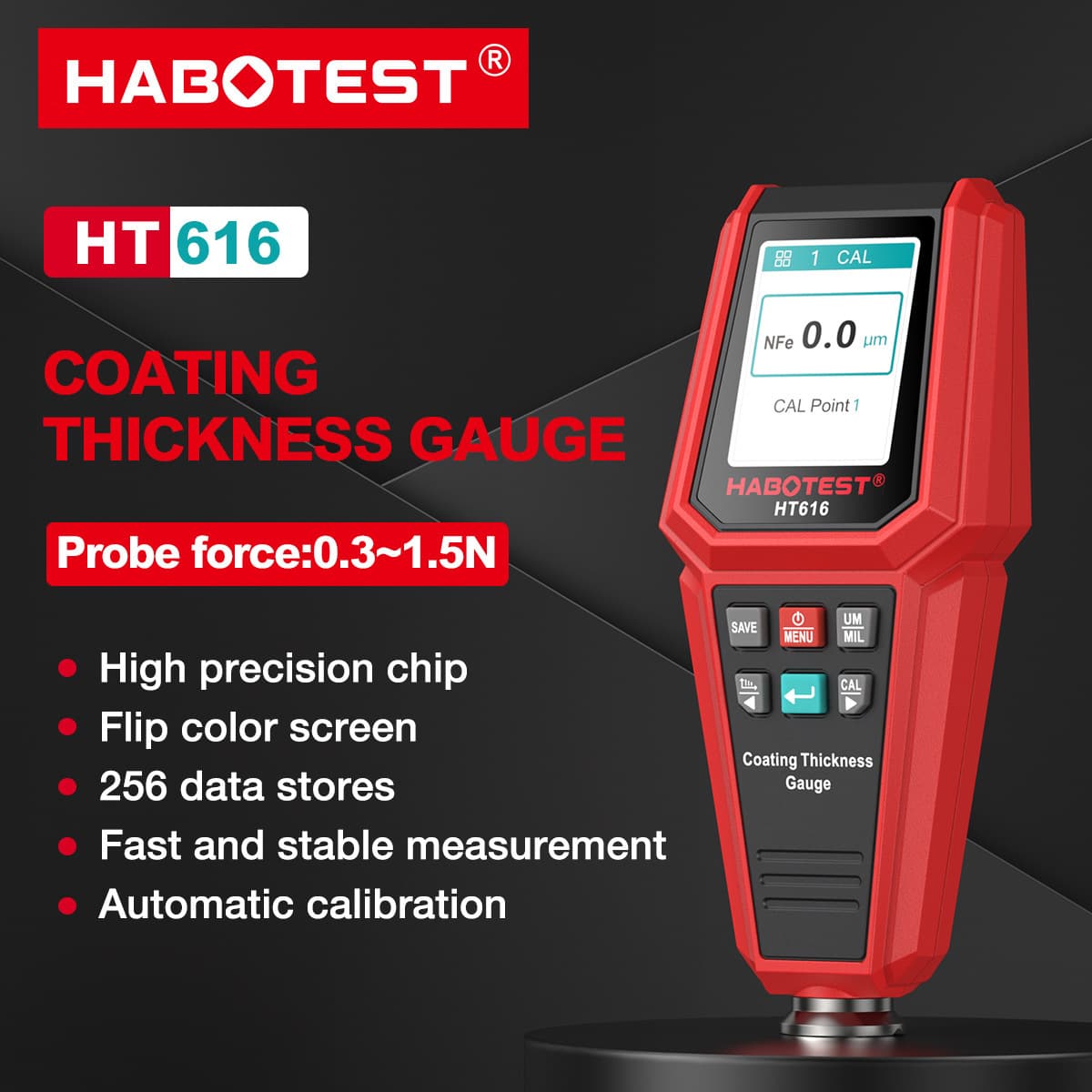 HABOTEST/Huabo HT616 Thickness Gauge, Automotive Paint Detector, High-Precision Paint Meter, Coating Thickness Gauge