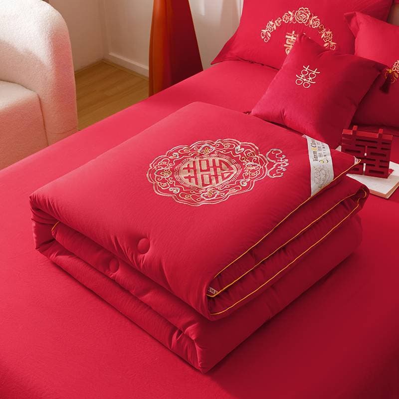 2025 New Soybean Fiber Wedding Quilt Core, Chinese-style High-end Embroidered Bright Red All-Season Duvet