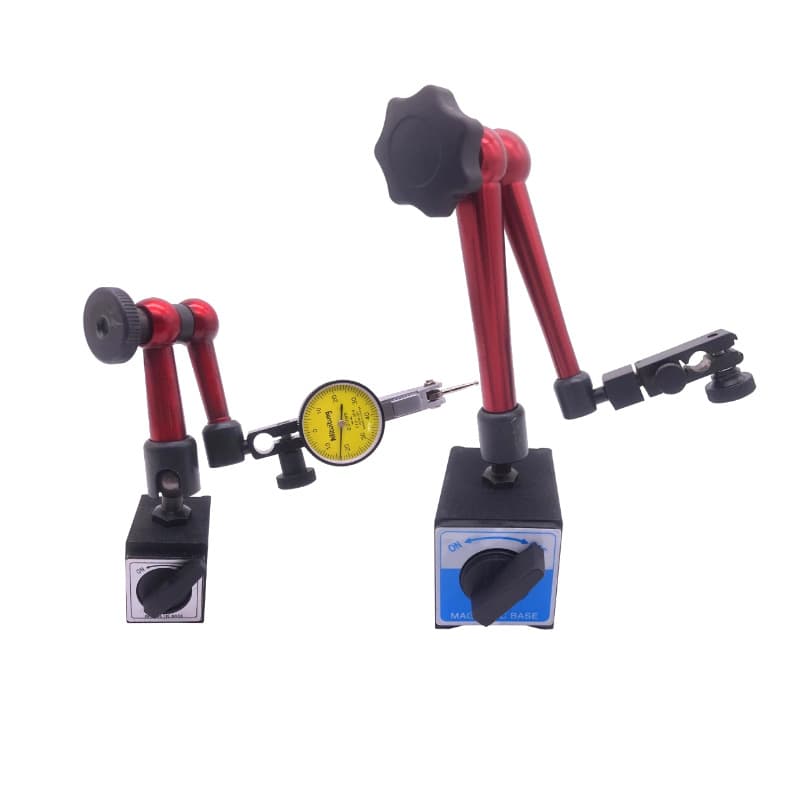 A set of lever indicator, dial indicator, micrometer, universal gauge base, calibration head, 0-10mm hydraulic gauge base, and 0.01mm measuring tool.