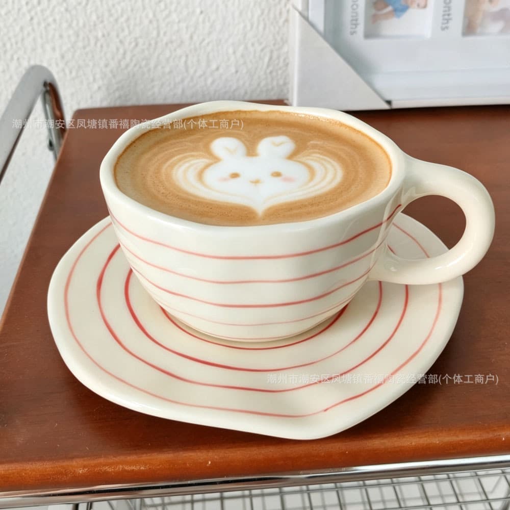 Minimalist Hand-Painted Underglaze Cross-Border Creative Ceramic Cup and Saucer Set for Coffee and Afternoon Tea