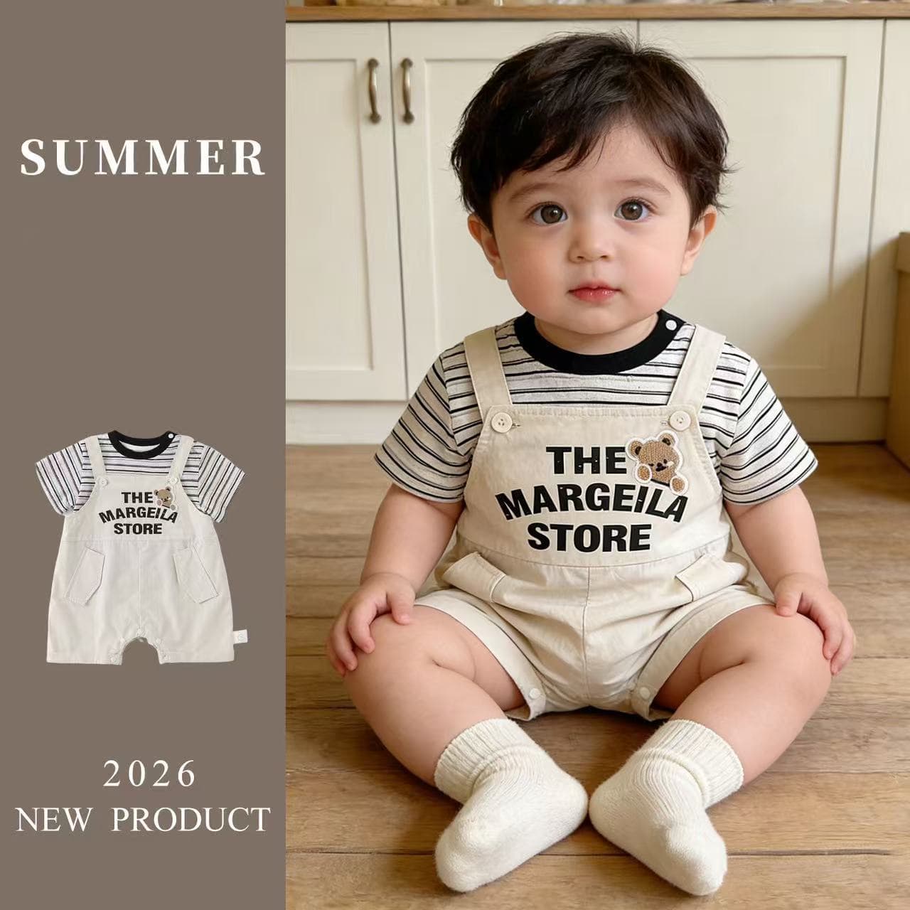 Baby summer suit overalls for men and women, baby clothes for toddlers, thin summer clothes, short-sleeved cartoon bears