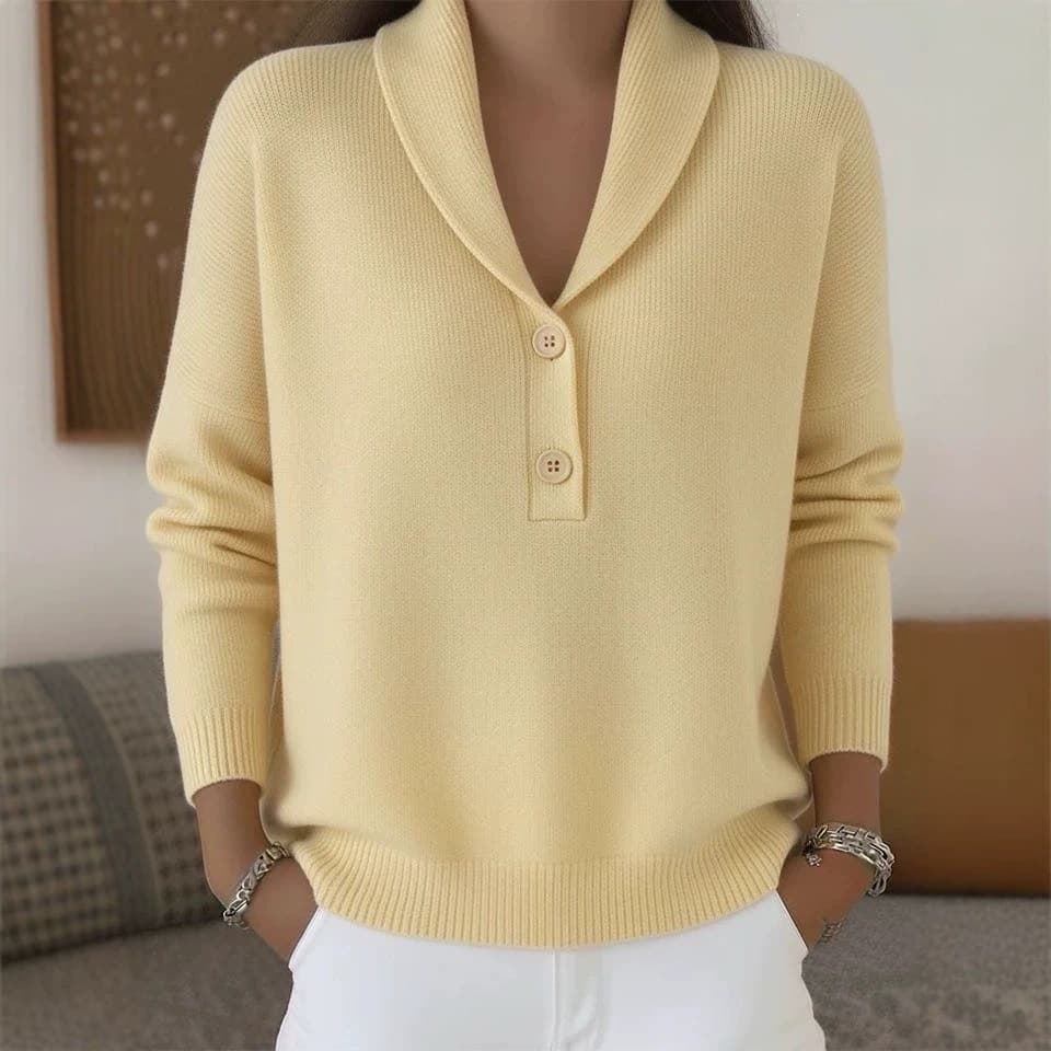 2026 European and American cross-border knitted button women's sweater autumn and winter new solid color polo collar casual fashion women's clothing