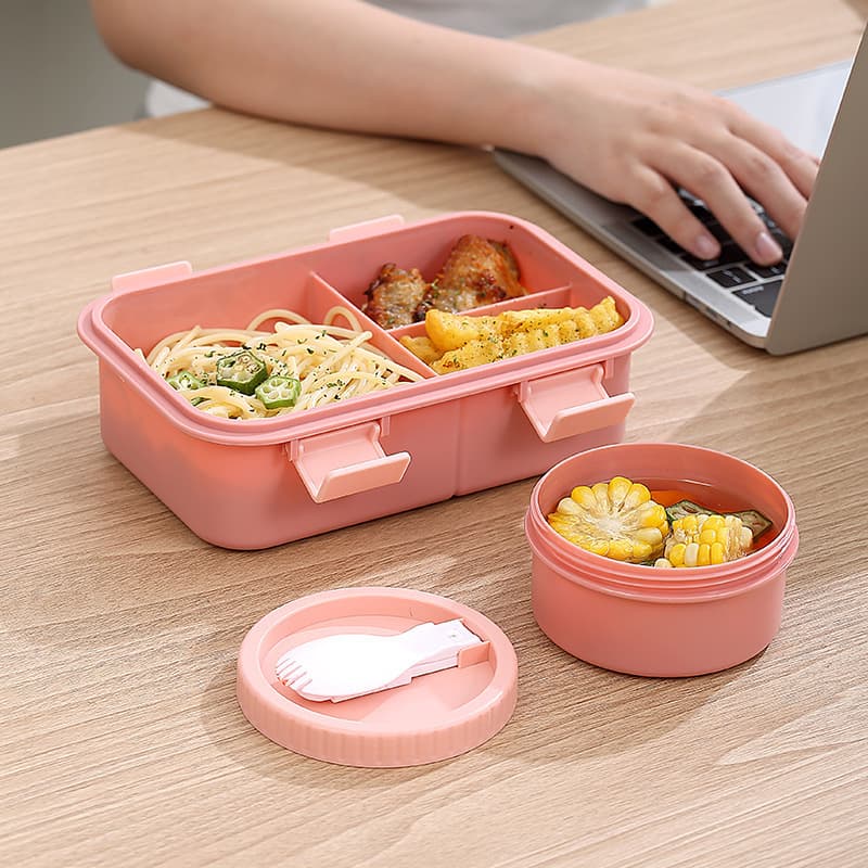 Student Minimalist Compartment Lunch Box for Office Workers, Snap-Lock Bento Box, Leak-Proof with Lid, Includes Portable Food Container