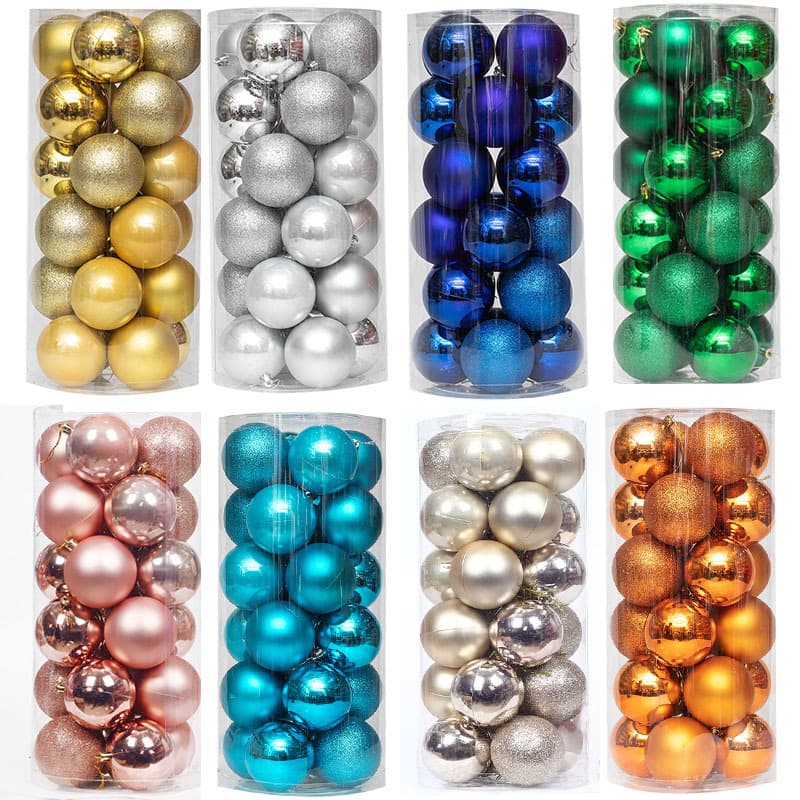 Christmas Baubles Barrel Pack 24-Piece Plastic PS Electroplated Balls Tree Decor Hanging Ornaments Colored Spheres Gold Silver Red