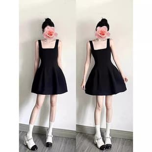 Black Slip Dress Women French Elegant High-Class Short Dress Summer Hepburn Style Petite Little Black Dress
