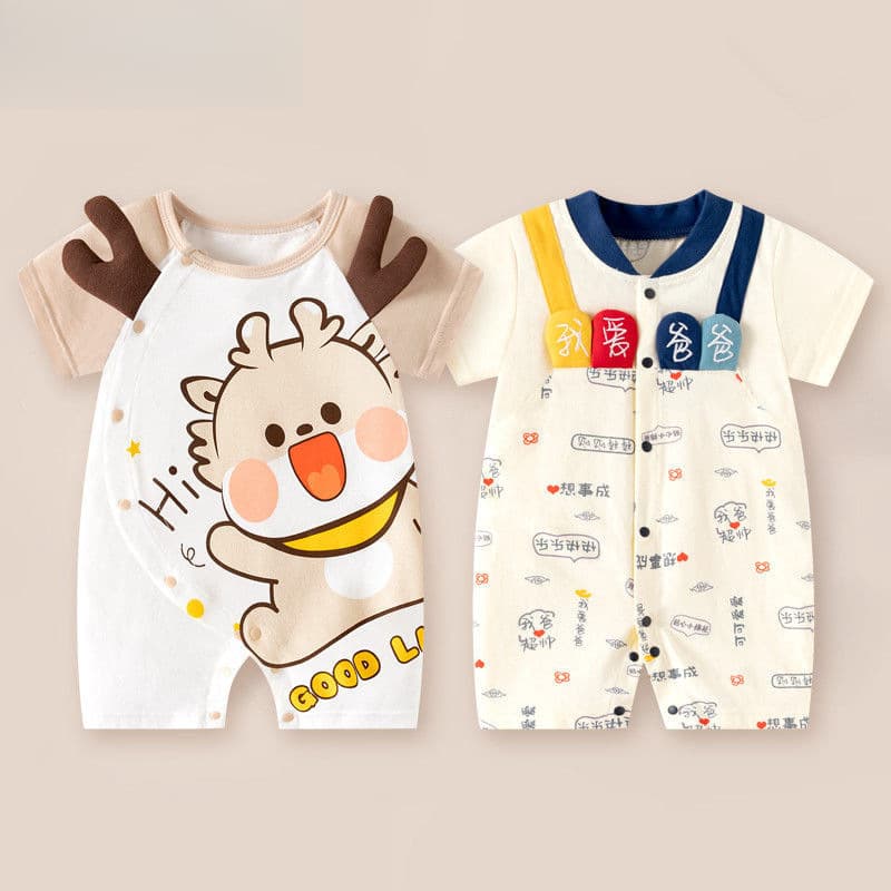 Baby Summer Thin Cotton Short Sleeve Bodysuit for Boys and Girls, Newborn Romper, Crawling Suit