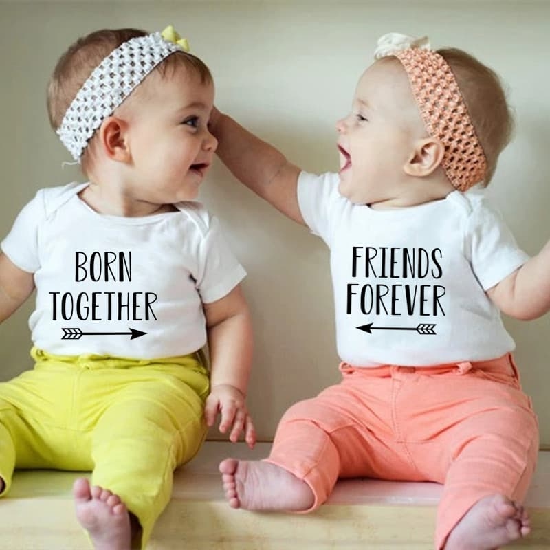 European and American Fun Letter Print Twin Baby Romper 100% Cotton Bodysuit
