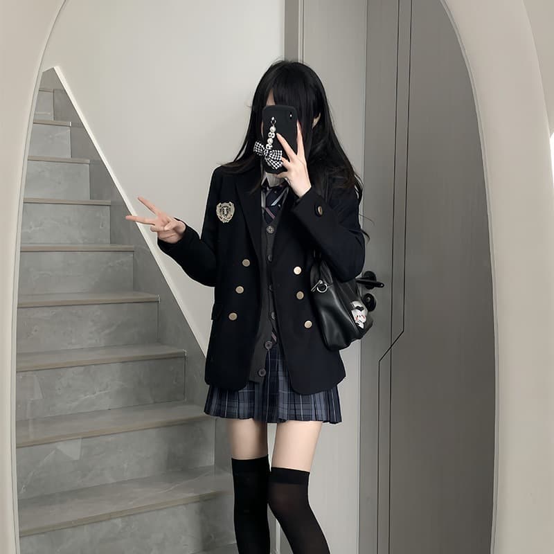 School uniform inner sweater set for women, autumn and winter, original design, college style, skirt, knitted cardigan, complete set.