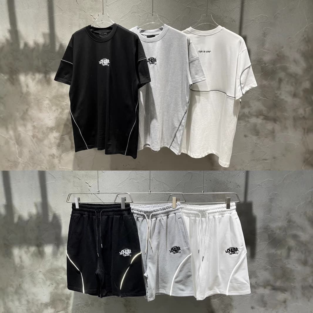 American Streetwear SYNA WORLD Short Sleeve Men's and Women's Set Drill Style High Street Hip-Hop Ins Summer Casual Shorts