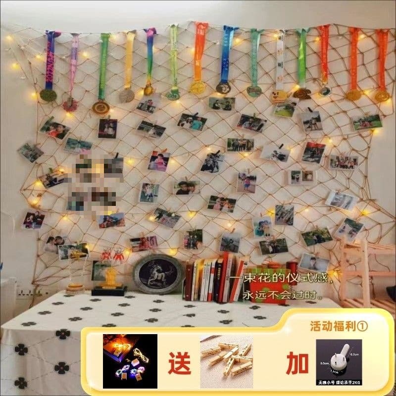 Fishing Net Photo Wall Hemp Rope Grid Hanging Decoration Background Wall Decor Creative Kindergarten Environment Wall Decoration