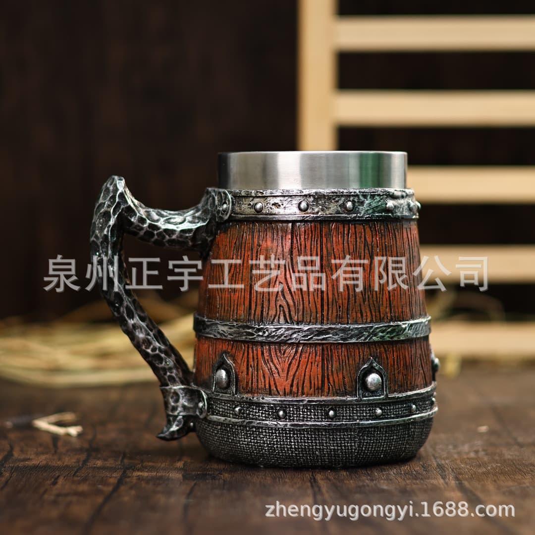 Cross-border New Wooden Barrel Beer Mug Personalized European Medieval Viking Pirate Wooden Barrel Wine Cup Handmade Mug