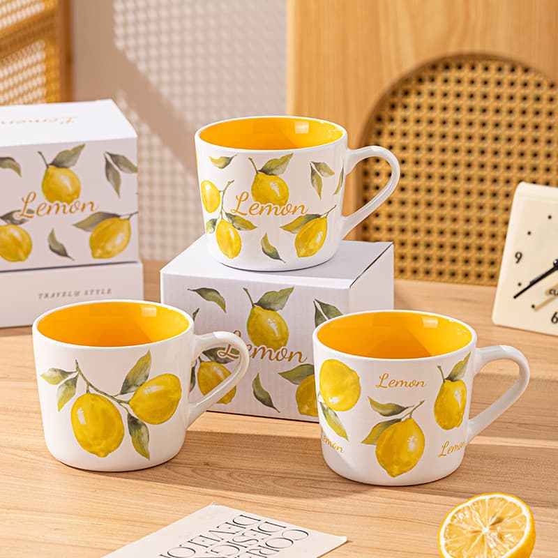 Cross-border Summer Fresh Aesthetic Lemon Ceramic Mug, Practical Home Gift for Women Birthday Souvenir