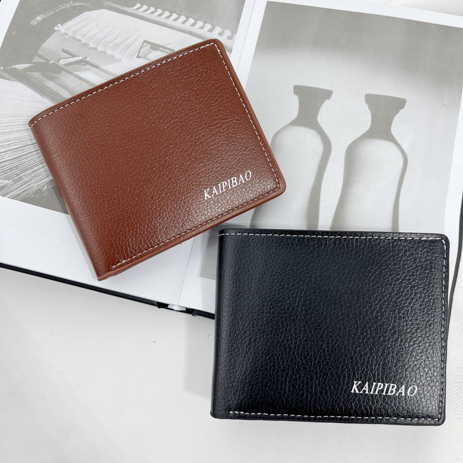 Cross-border minimalist short men's premium wallet ultra-light soft leather Korean style lychee pattern wallet