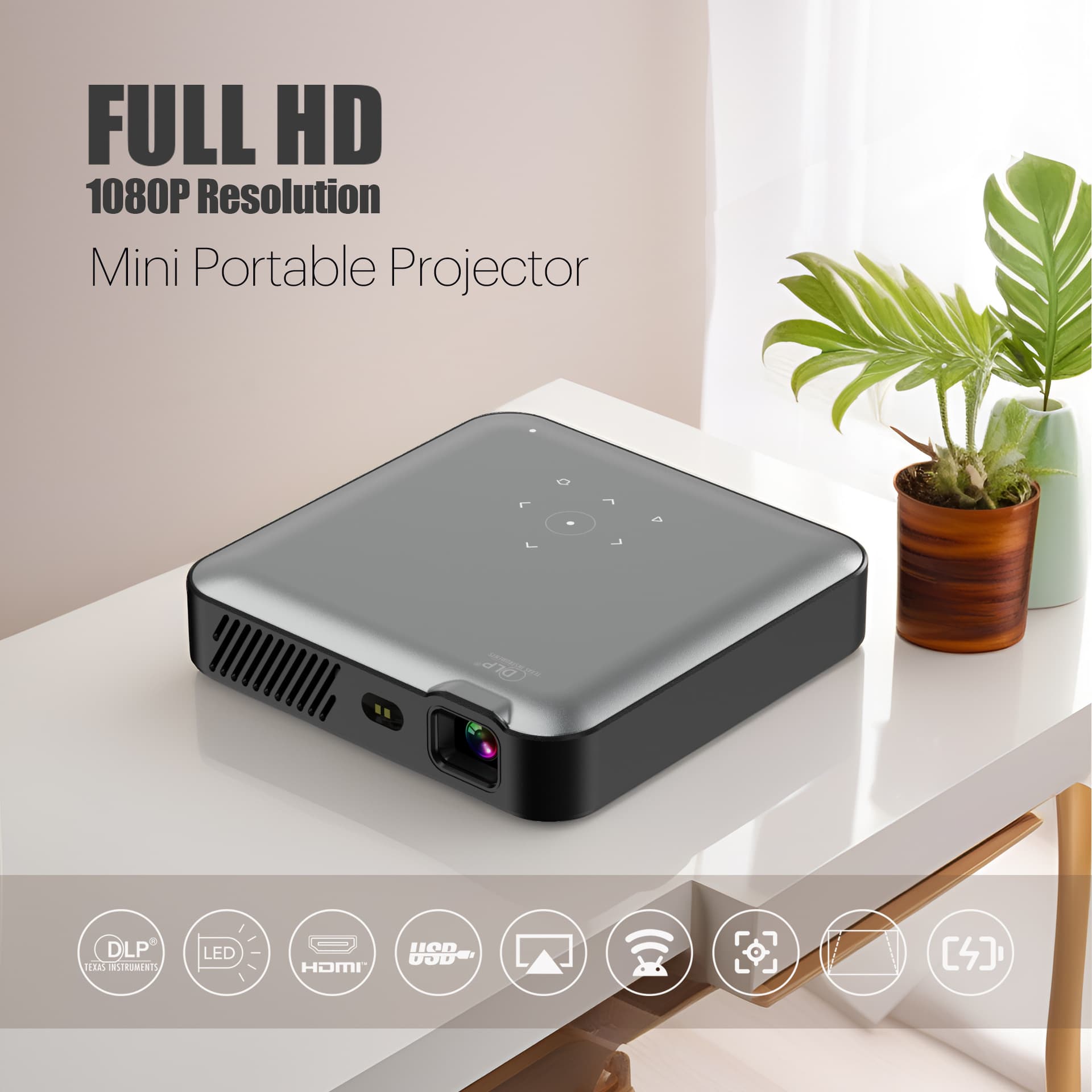 S360 Aomi 1080P Android Mini Portable Projector for Home, Business, and Office Use - Micro DLP Full HD Projector