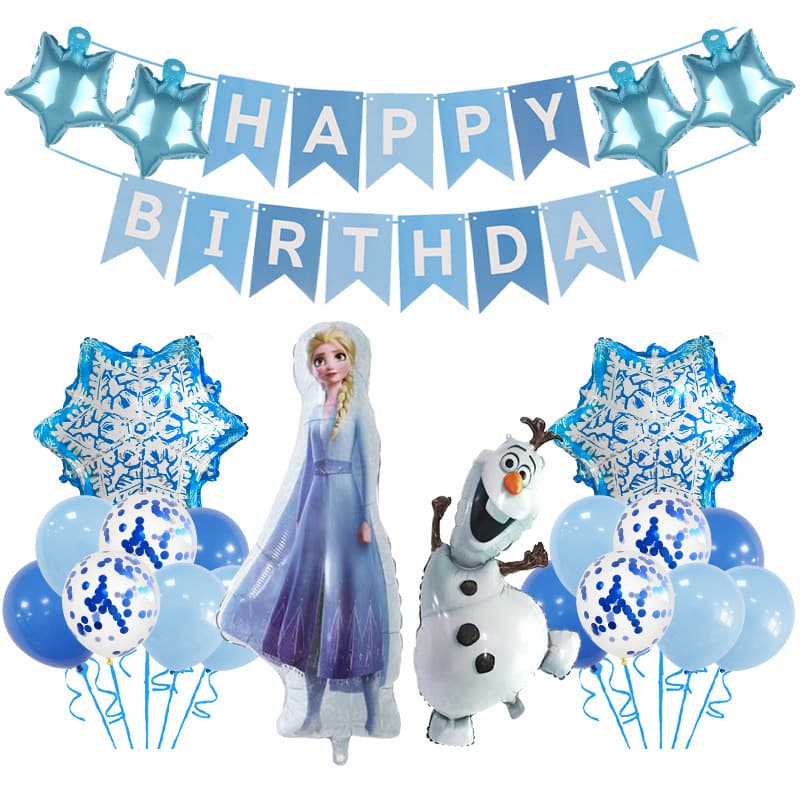 Cross-border Frozen Birthday Balloon Set Elsa Anna Snow Paula Flag Children's Birthday Party Aluminum Film Balloon