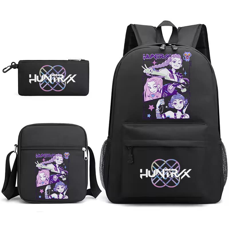 Korean Girl Group Kids Backpack 3-Piece Set Student School Bag Boys Girls K-Pop Demon Hunters Backpack Travel