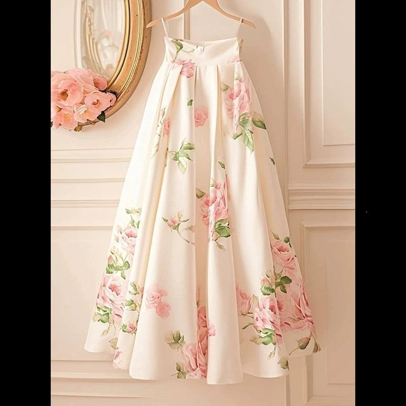 2026 New Dopamine Fashion Stylish High-End Slimming White Print A-Line Skirt