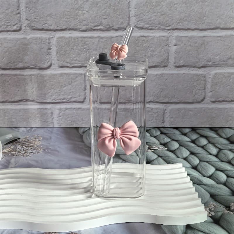Square Glass Cup Home Minimalist Ins Style High Aesthetic Straw Water Cup for Women High Temperature Resistant Cute Milk Cup Fruit Tea Cup