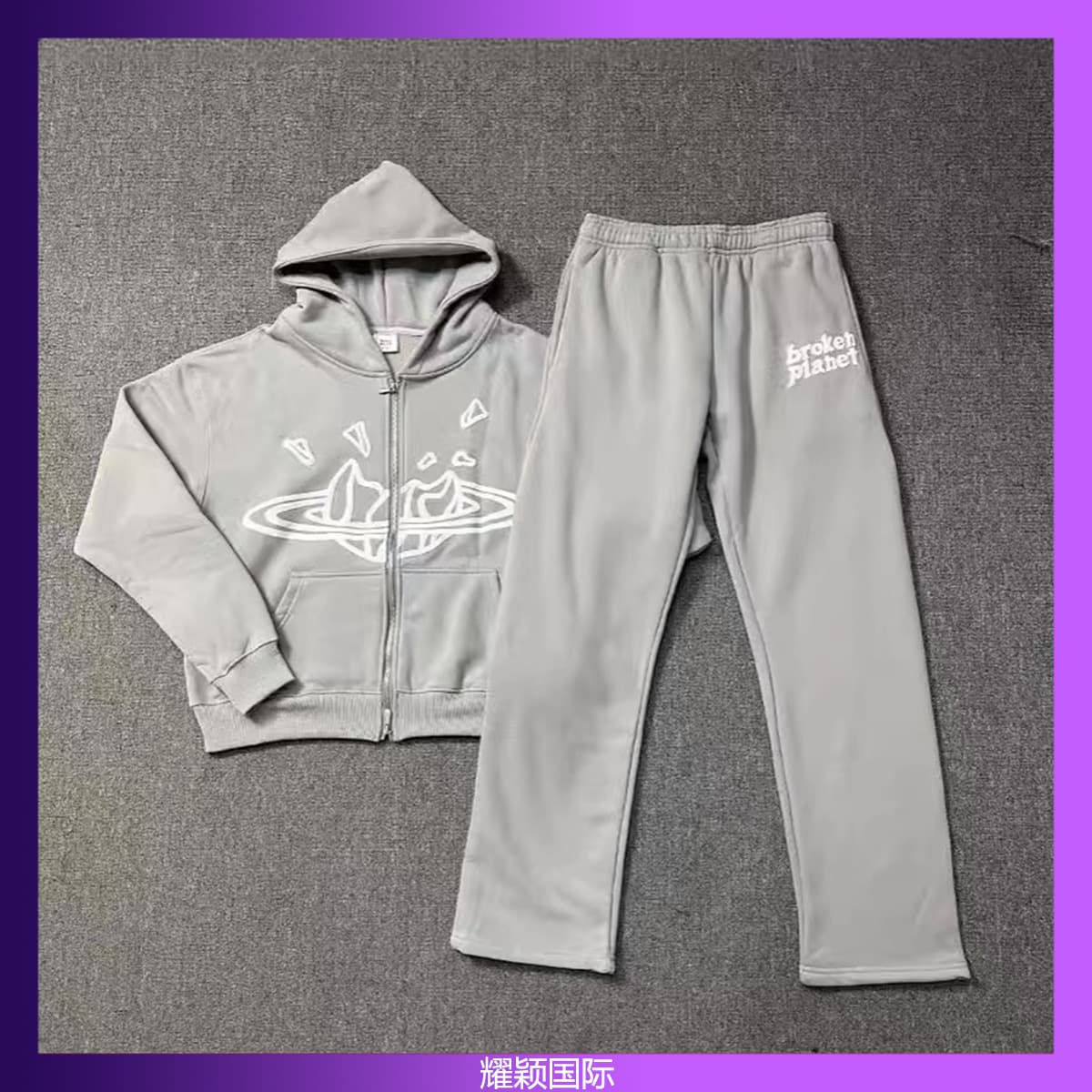 Broken Planet Basic Foam Letter Set Loose Streetwear Unisex Hoodie and Straight-Leg Sweatpants