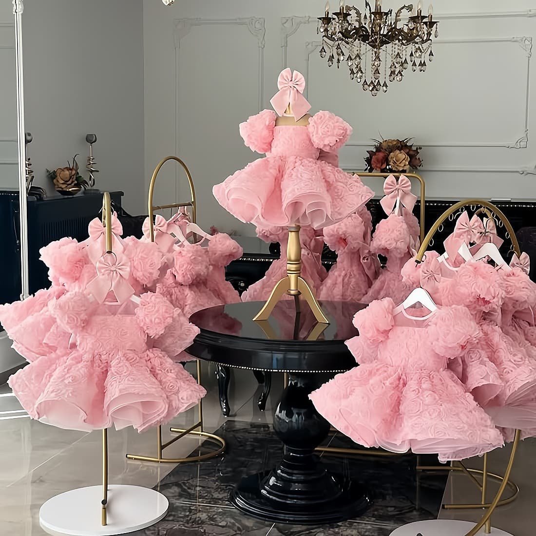 New Pink Princess Dress for Birthday Flower Girl Piano Hostess Performance Costume for Girls