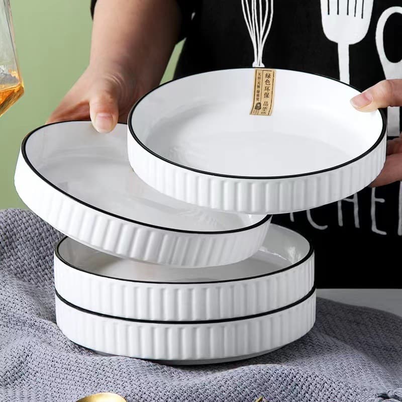 Nordic Ins Style Ceramic Plate 8 Inch Dinner Plate, Internet Celebrity Breakfast Plate, Deep Plate, Creative Vertical Grain Plate, American Style Plate