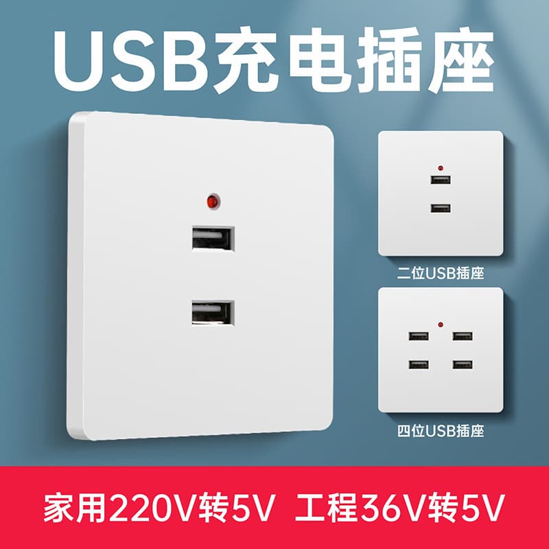 86 Type Socket Panel Fast Charging USB Multi-port Socket Panel Surface Mounted/Recessed Two-hole Four-hole Charging Home Decoration Wholesale