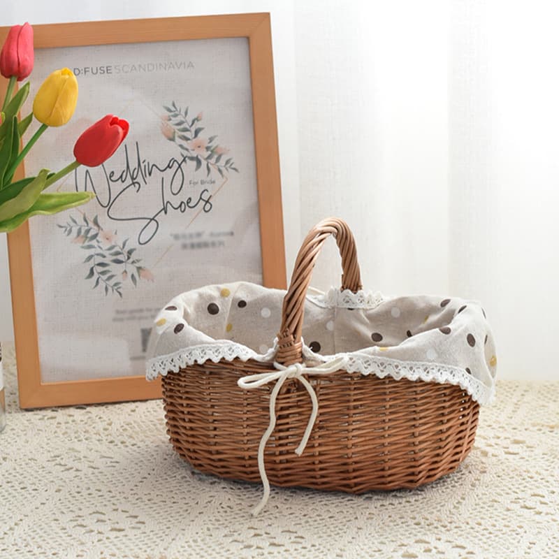 Rustic Picnic Basket Woven Handled Vegetable Basket Rattan Egg Basket DIY Egg Basket