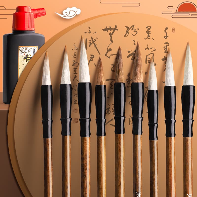 Brush and hair brush, wolf hair brush, fighting pen set for beginners, four treasures of the study, big white cloud, small regular script, medium regular script and large script