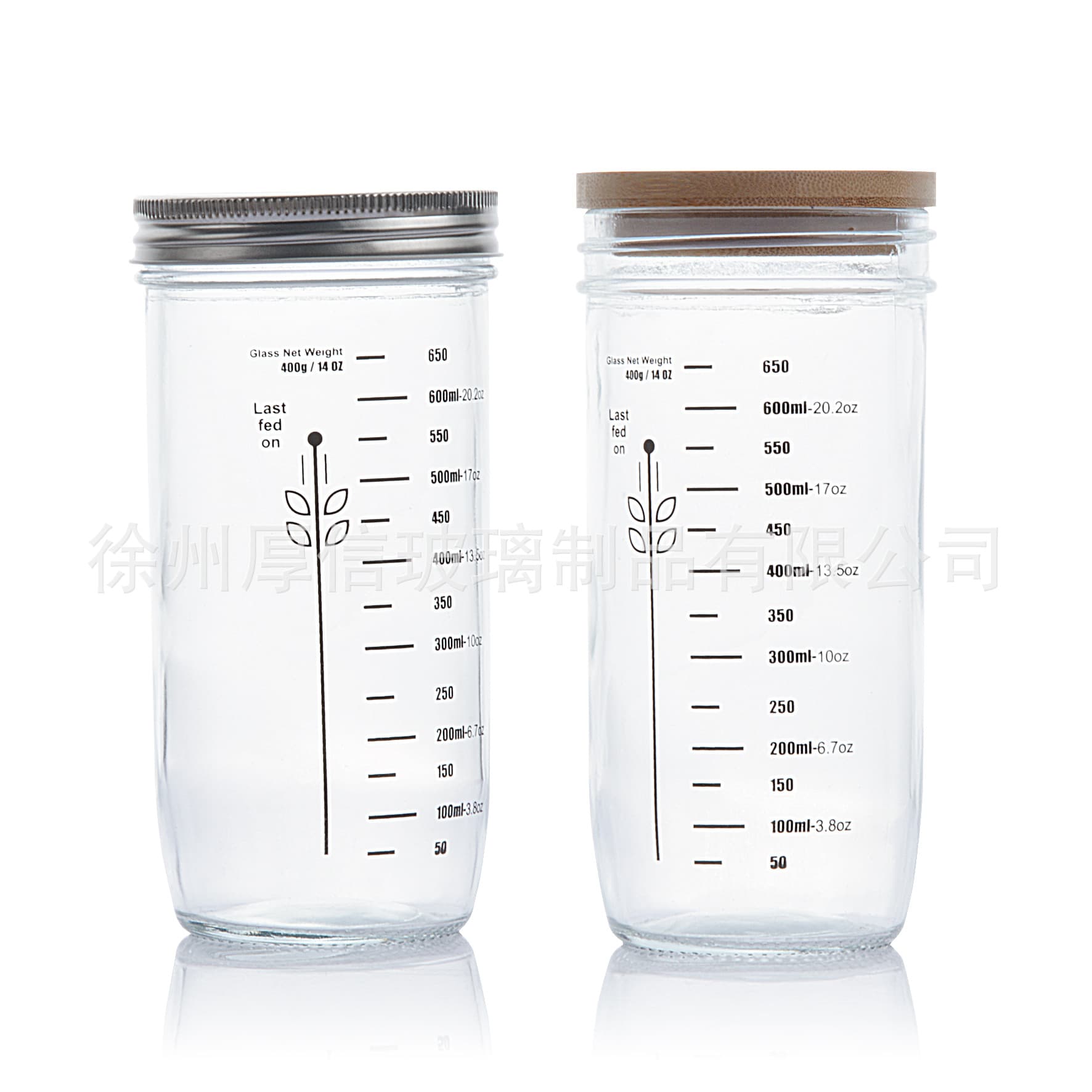 Cross-border hot selling 24oz sourdough bread fermentation glass jar Mason scale water cup Boba cup bamboo wood lid iron lid