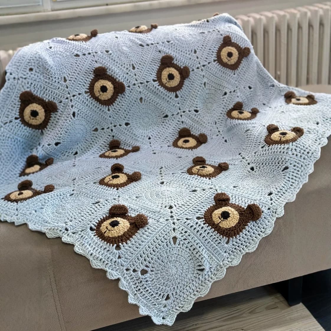Blue Teddy Bear Baby Christening Gift Baby Wrap Crochet Animal Stroller Cover Unique Nursery Decor