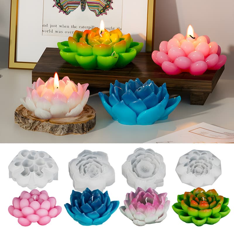 Simulated Succulent Scented Candle Decoration Silicone Mold DIY Prayer Lotus Candle Lamp Plaster Mold