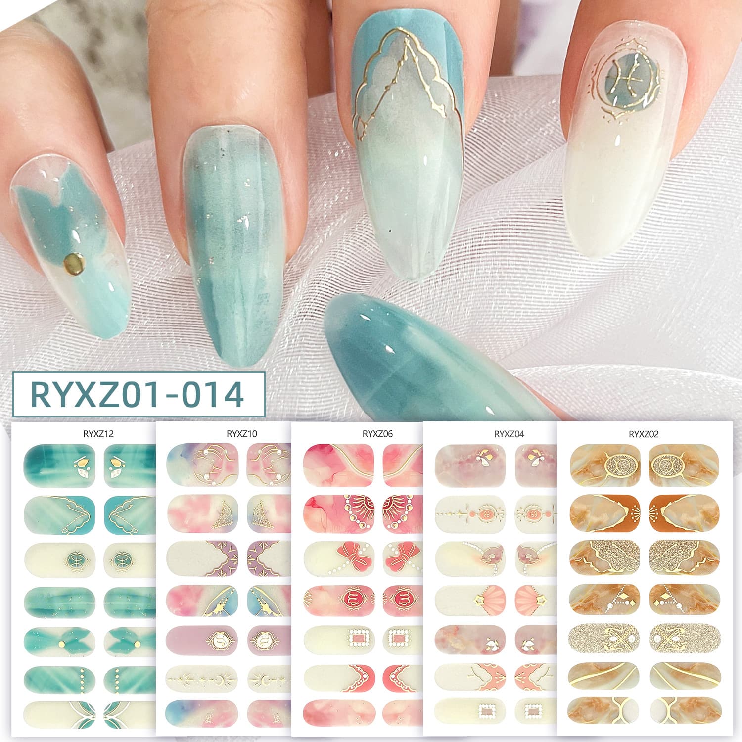 2025 New Retro Twelve Constellation Nail Art Stickers Fully Sticky Hot Stamping Stickers Waterproof 3D Nail Stickers with Adhesive Backing