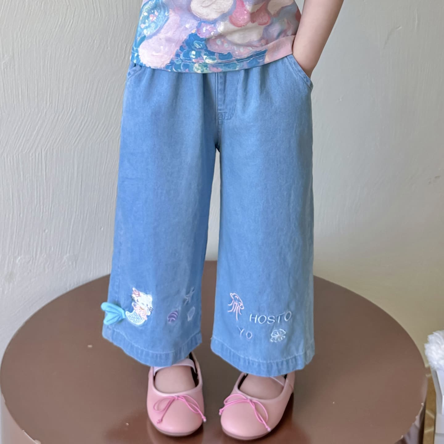 Girls Summer Thin Denim Jeans 2026 New Kids Cartoon Hello Kitty Straight Leg Pants Baby Summer Casual Trousers