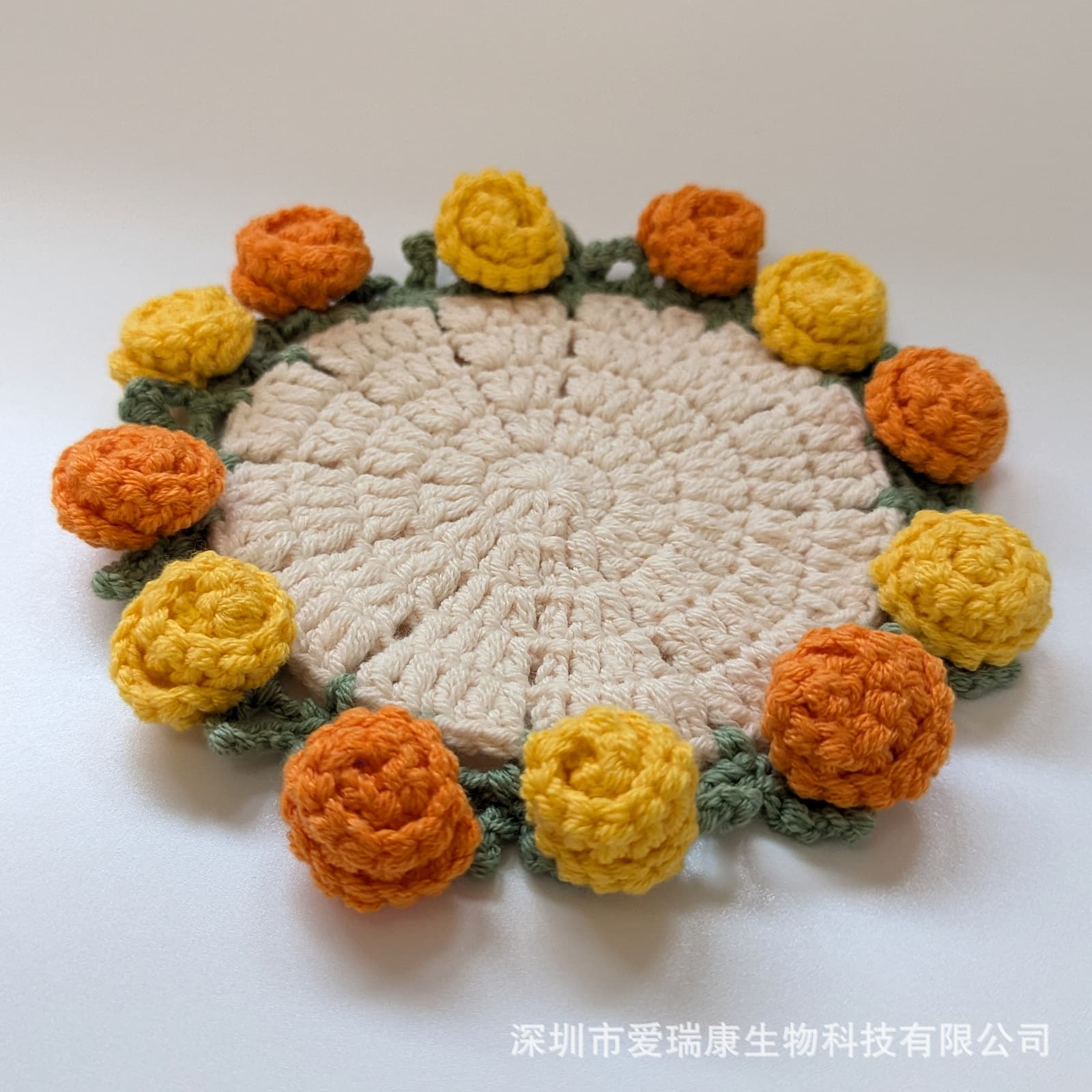 Finished Hand-Crocheted Rose Coaster Small Bouquet Office Yarn Knitted Artificial Flower Basket