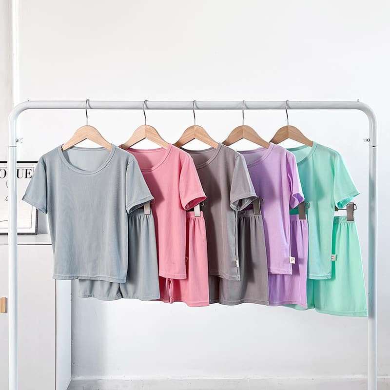 Children's Ice Silk Pajamas Set Summer Thin Baby Boy Girl Home Clothes Two-piece Air-conditioning Clothes Short-sleeved