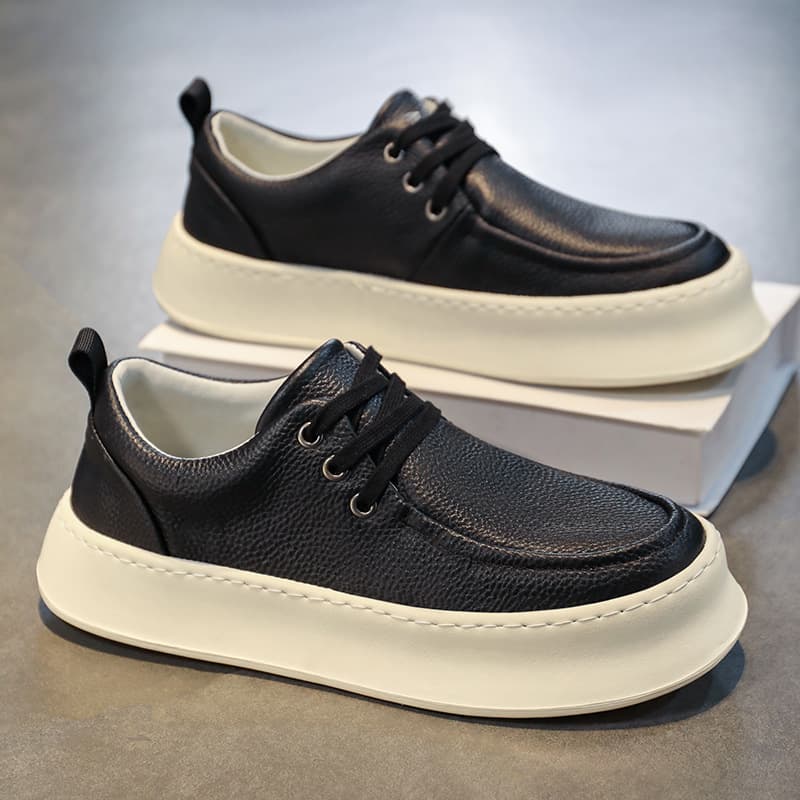 Men's Shoes 2024 New Fall Low-Top Thick-Sole Work Waterproof Casual Leather Shoes Driving Skate Shoes